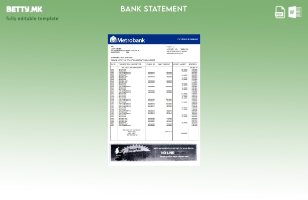 модерен стил Обединетото Кралство Метробанк шаблон за извод од банка